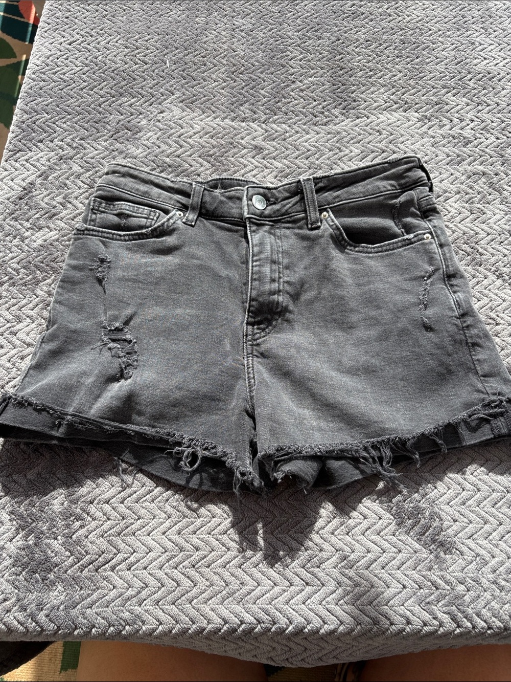 H&M Washed Black Distressed Jean Shorts